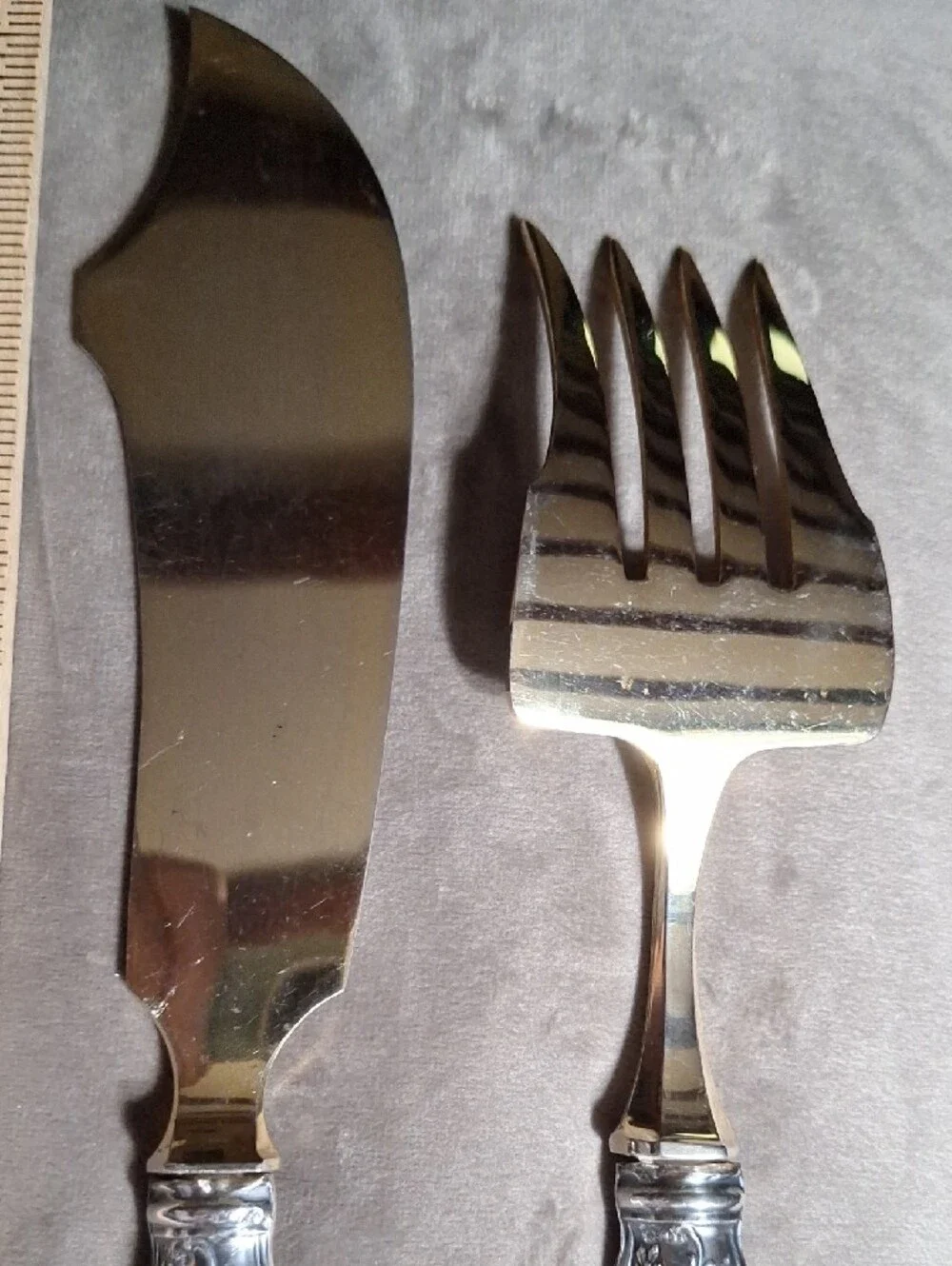 Ornate Silver-Tone Fish Serving Set - Knife & Fork